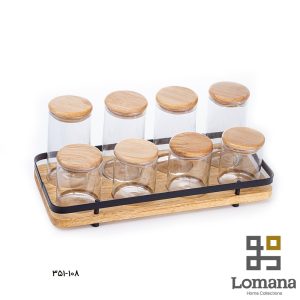 جا ادویه 8 تایی بهمراه درب چوبی فریم مشکی 351-108